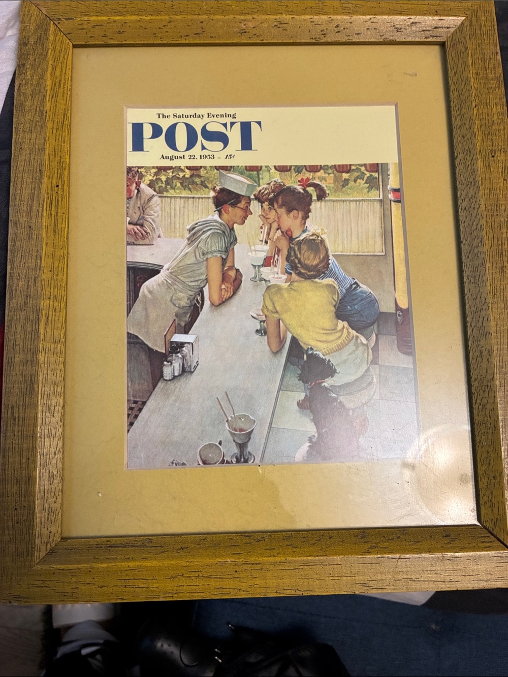 Norman Rockwell Soda Fountain Scene in Cream, Yellow, Blue